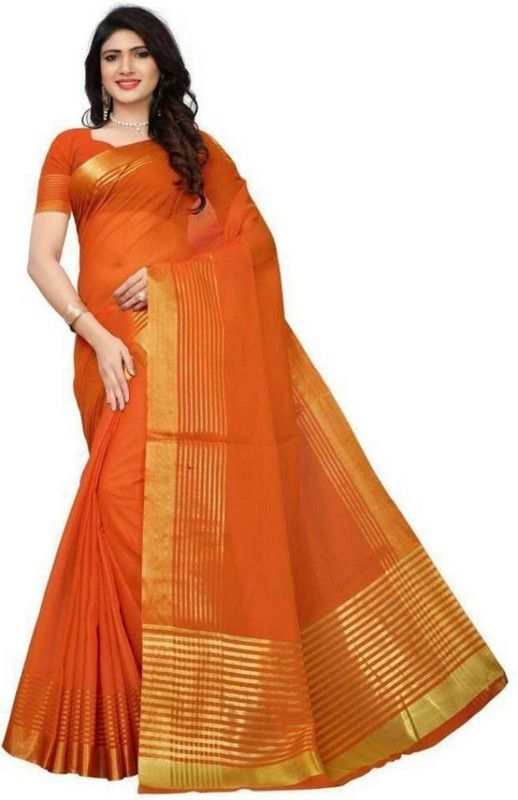 Striped, Woven, Solid/Plain Tant Silk Blend, Cotton Blend Saree  (Multicolor)