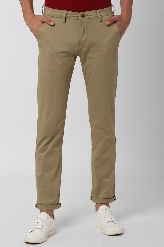 Men Slim Fit Light Green Cotton Blend Trousers