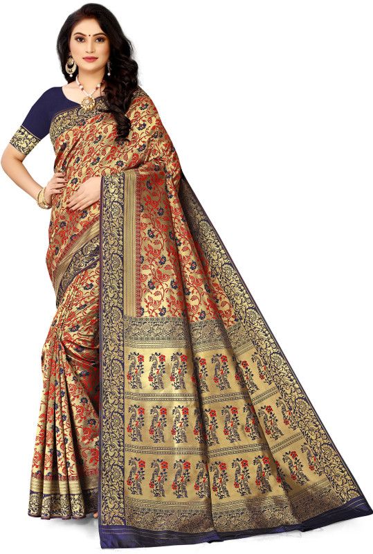 Woven Banarasi Art Silk Saree  (Red)