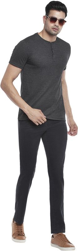 Men Solid Round Neck Pure Cotton Grey T-Shirt