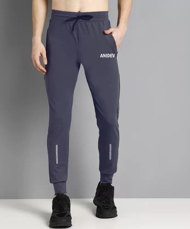 Men Solid, Self Design Blue Track Pants