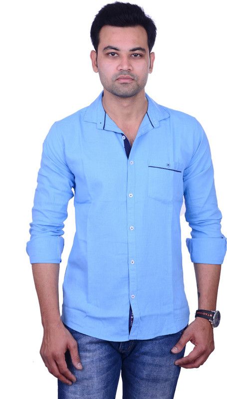CM_1155 Men Slim Fit Solid Cut Away Collar Casual Shirt