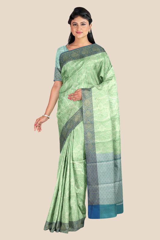 Floral Print Bollywood Silk Blend, Art Silk Saree  (Light Green)