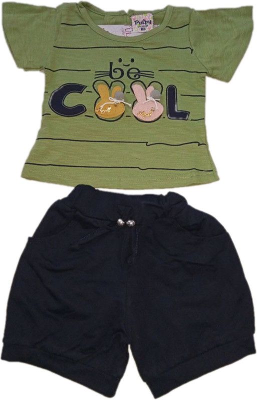 Girls Casual T-shirt Shorts  (Green)