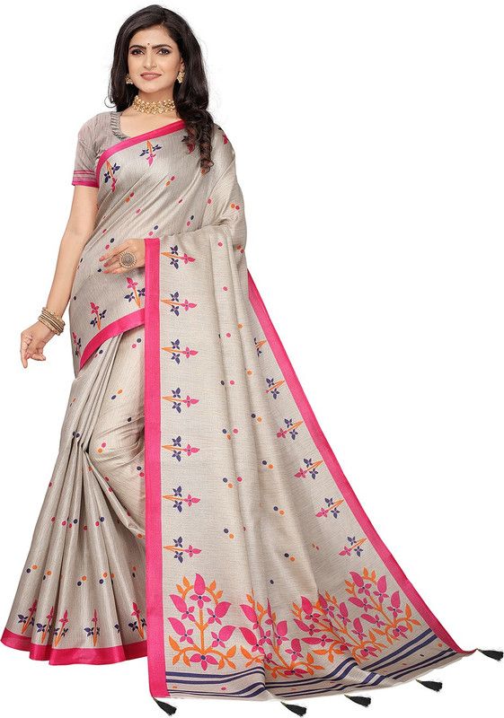 Floral Print Daily Wear Pure Silk Saree  (Grey)
