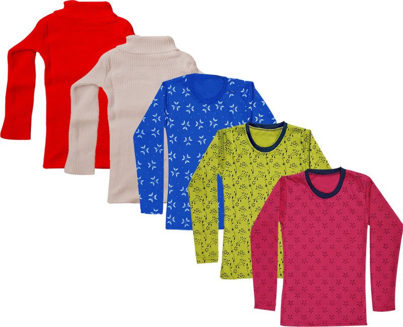 Girls Casual Fleece Sweater Top  (Multicolor, Pack of 5)
