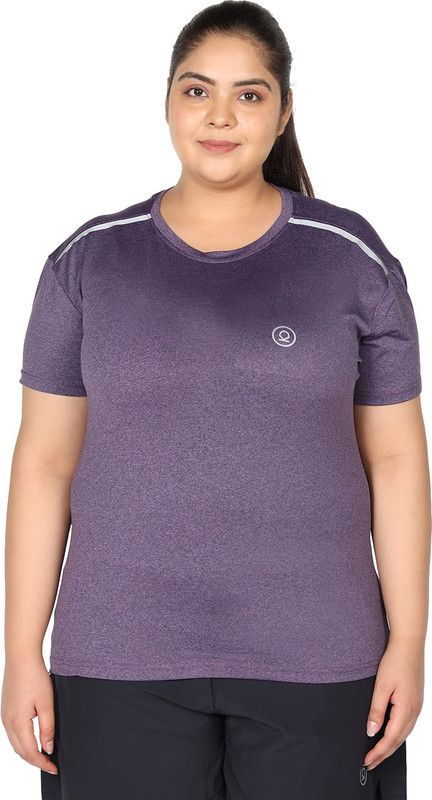 Women Color Block Round Neck Polyester Purple T-Shirt