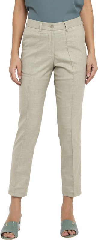 Women Regular Fit Cream Polycotton Trousers