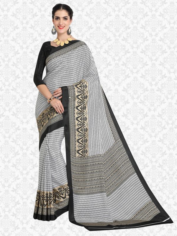 Printed Bollywood Crepe Saree  (Black, Grey)
