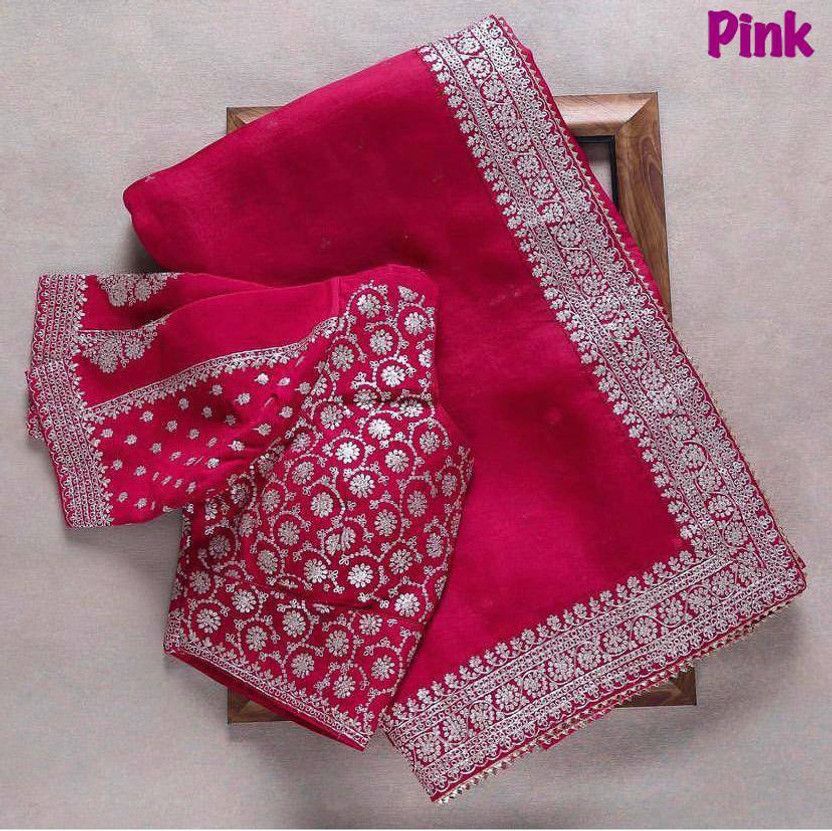 Embroidered Bollywood Organza Saree  (Pink)