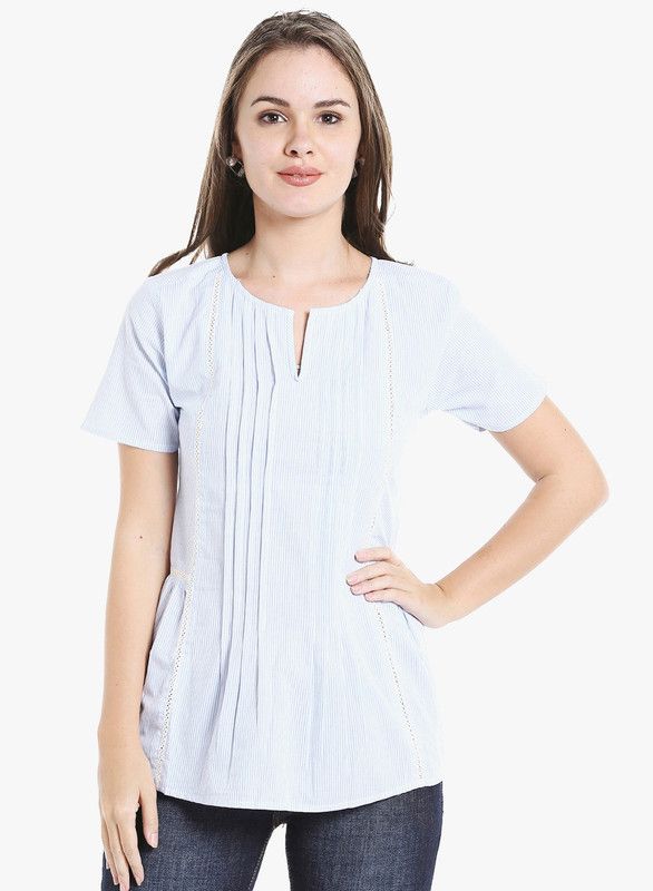 Party Cap Sleeves Embroidered Women Blue Top