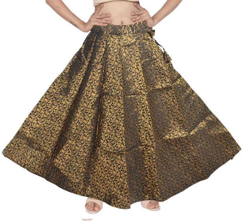 Women Printed Regular Black, Gold Skirt