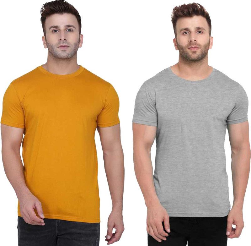 Pack of 2 Latest T-Shirts Presents Yellow And Grey Plain Combo T-Shirt for Boys & Mens in Round Neck Men Solid Round Neck Cotton Blend Multicolor T-Shirt