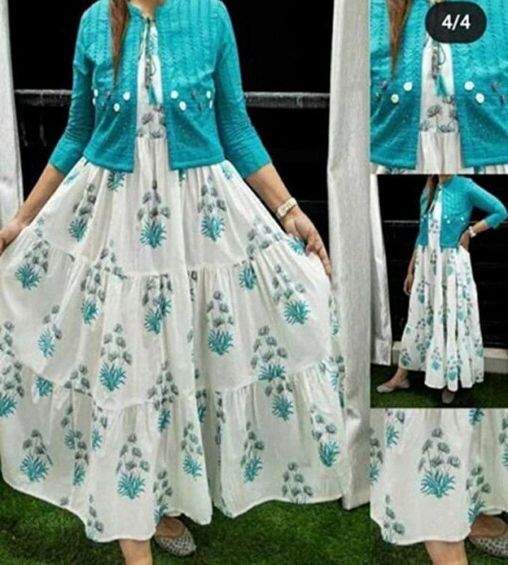 Women Floral Print Viscose Rayon Anarkali Kurta  (Light Blue)