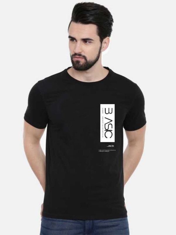 Basic Men Printed Round Neck Cotton Blend Black T-Shirt