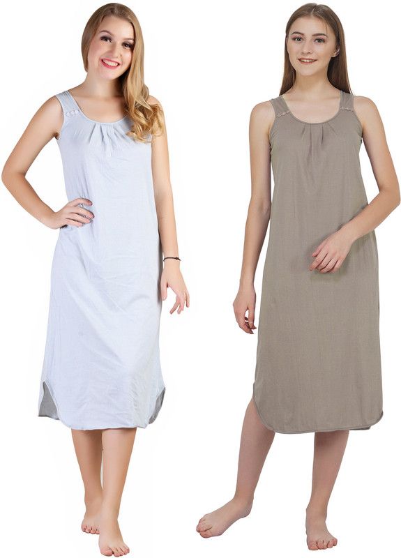 Pack of 2 Women Nighty  (Silver, Grey)