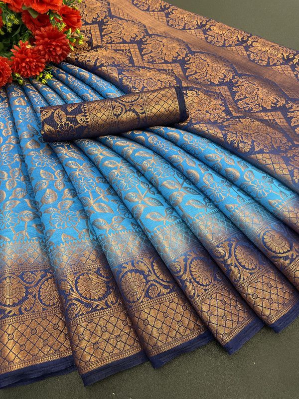 Banarasi Nylon Saree  (Light Blue)