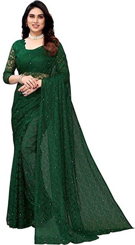 Solid/Plain Banarasi Velvet Saree  (Green)