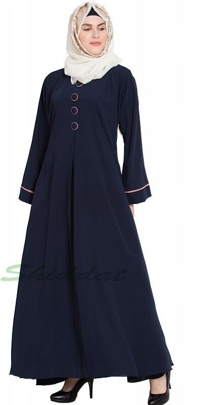 Ayeza Naqab Collection Simple flared abaya with front show button for women & girls Crepe Abaya With Hijab  (Blue)