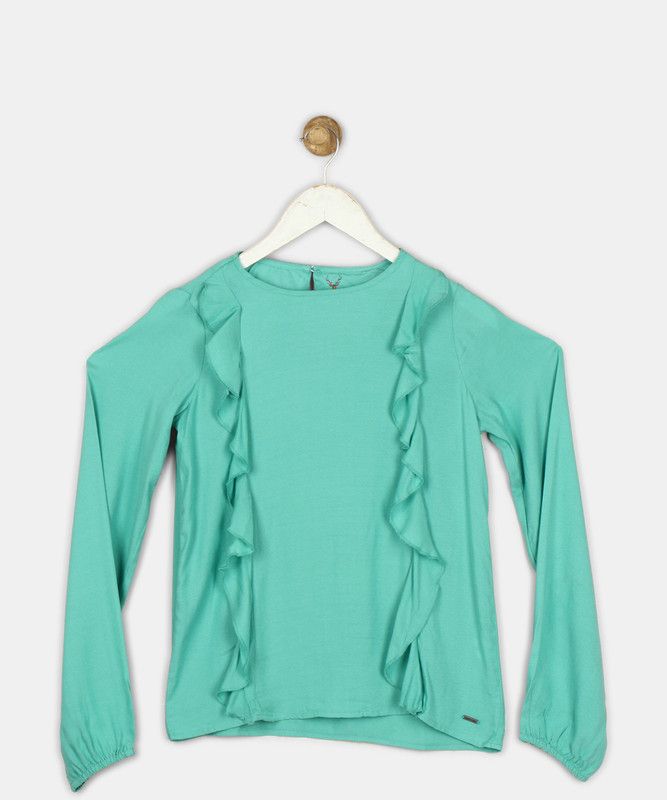 Girls Polycotton Top  (Green, Pack of 1)