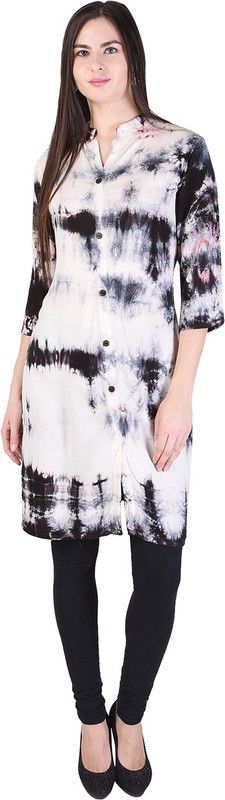 Women Block Print Cotton Rayon Straight Kurta  (Black)