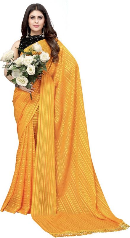 Solid Leheria Chiffon Saree  (Yellow)