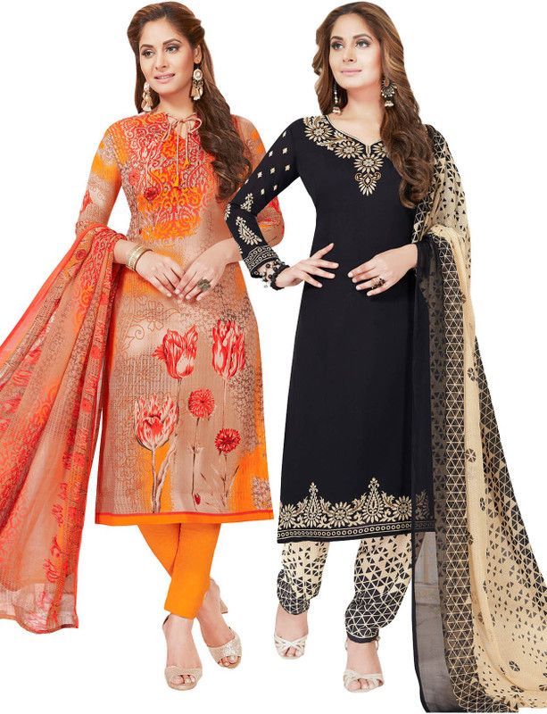 Unstitched Polycotton Salwar Suit Material Solid, Floral Print, Printed, Geometric Print