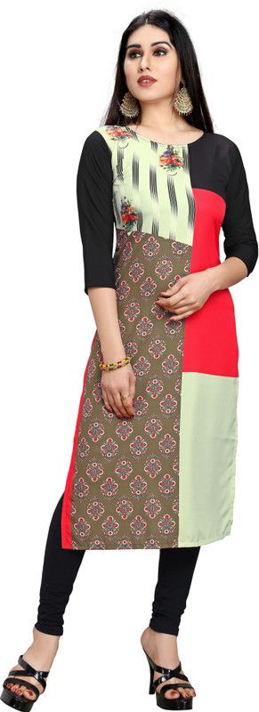 Women Printed Kurta  (Brown, Red)