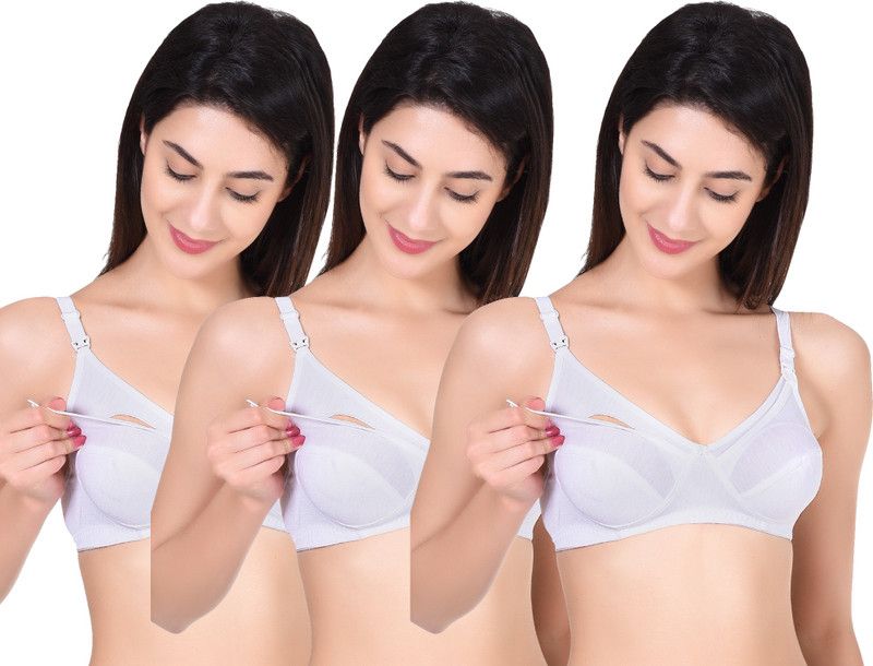 Pack of 3 Women Maternity/Nursing Non Padded Bra  (White)