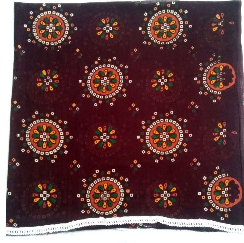 Cotton Blend Floral Print Brown Women Dupatta