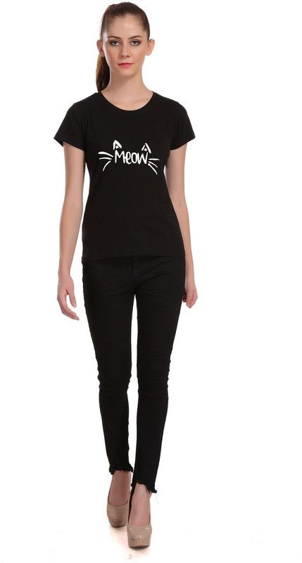 emdwmntst054 Women Typography Round Neck Pure Cotton Black T-Shirt