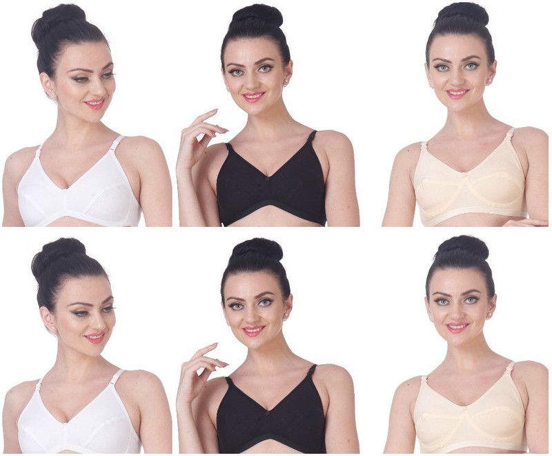 Pack of 6 Women Full Coverage Non Padded Bra  (White, Black, Beige)