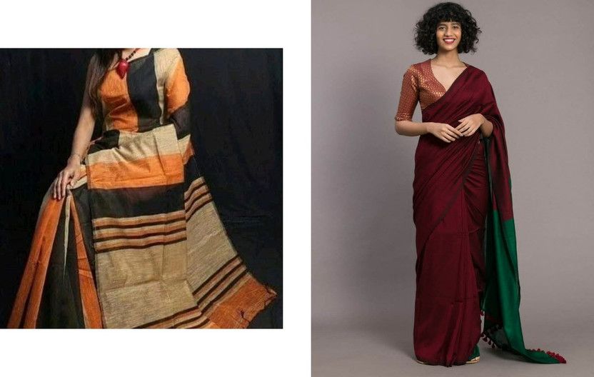Solid/Plain Daily Wear Cotton Silk Saree  (Pack of 2, Multicolor)