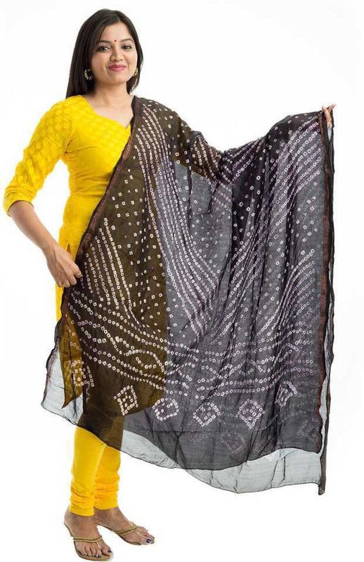 Art Silk Polka Print Black Women Dupatta