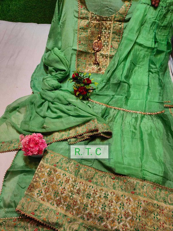 Semi Stitched Chiffon Suit Fabric Embroidered