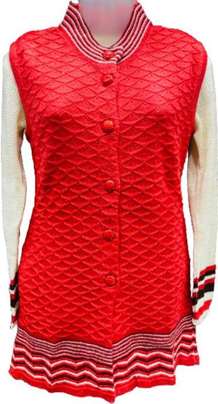 Women Self Design, Striped Round Neck Red Sweater
