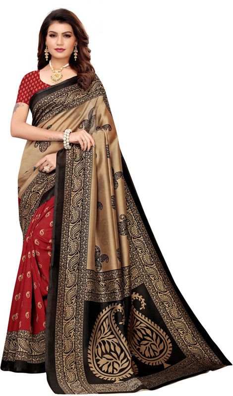 Printed, Paisley, Floral Print Mysore Silk Blend Saree  (Multicolor)