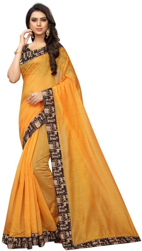 Solid/Plain Daily Wear Art Silk Saree  (Mustard)