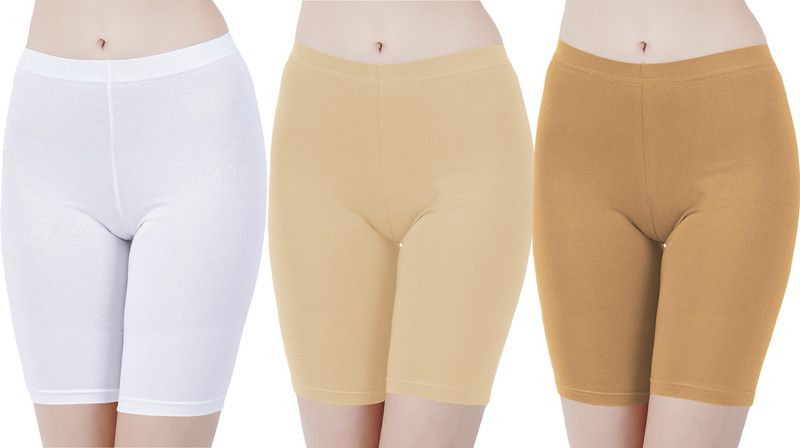 Pack of 3 Solid Women White, Beige, Brown Cycling Shorts