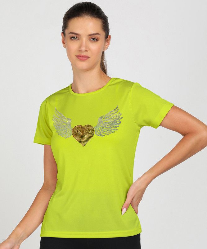 Women Printed Round Neck Polyester Light Green T-Shirt