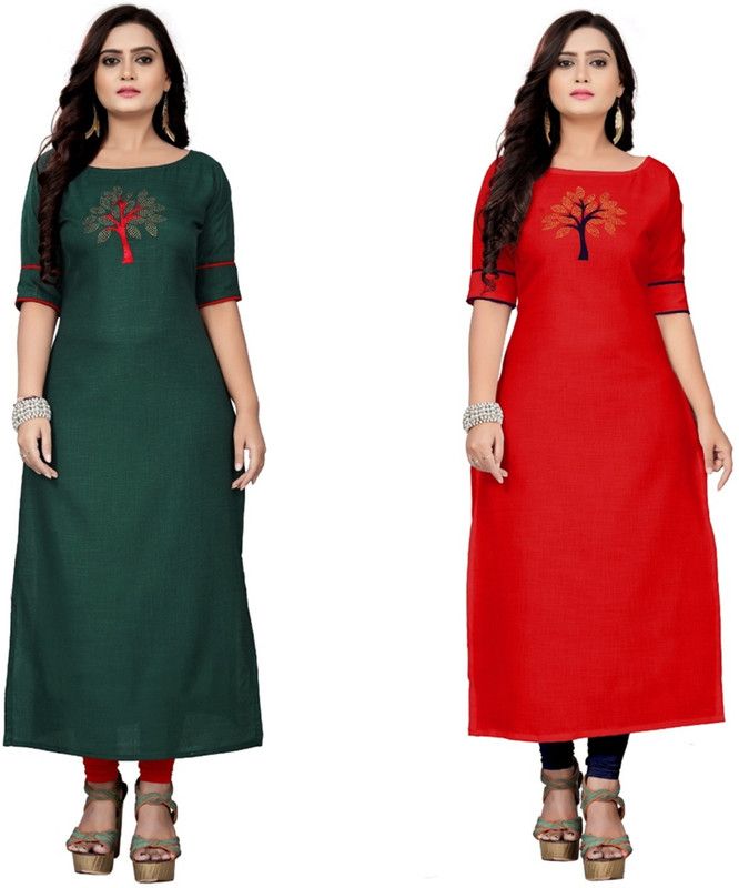 Women Patchwork Kurta  (Green, Red)