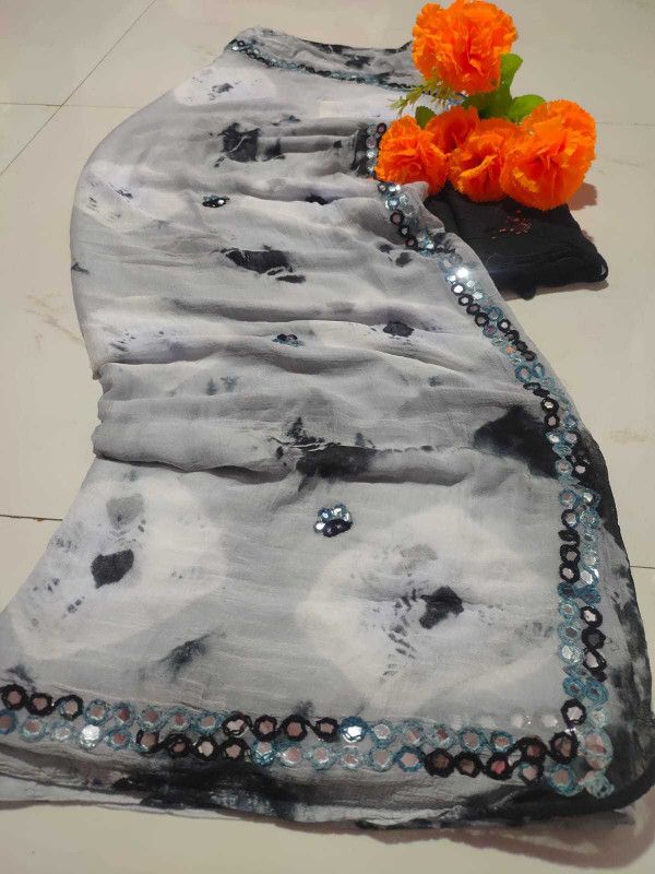 Embellished Bandhani Chiffon Saree  (Multicolor)