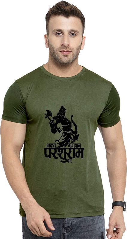 Parshuram Men Printed Round Neck Viscose Rayon Dark Green T-Shirt