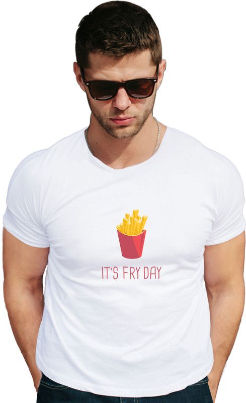 Its fry day Men Printed Round Neck Cotton Blend White T-Shirt