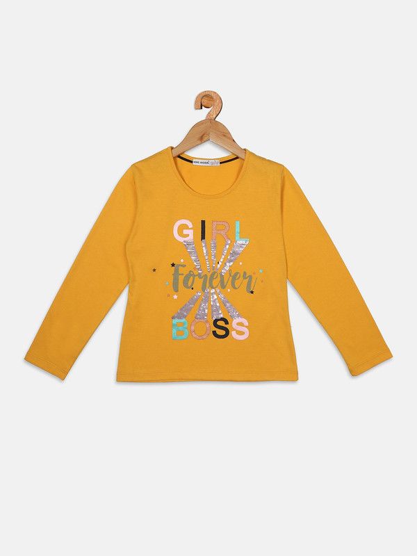 Girls Casual Cotton Jersey Full Sleeve Top  (Yellow, Pack of 1)