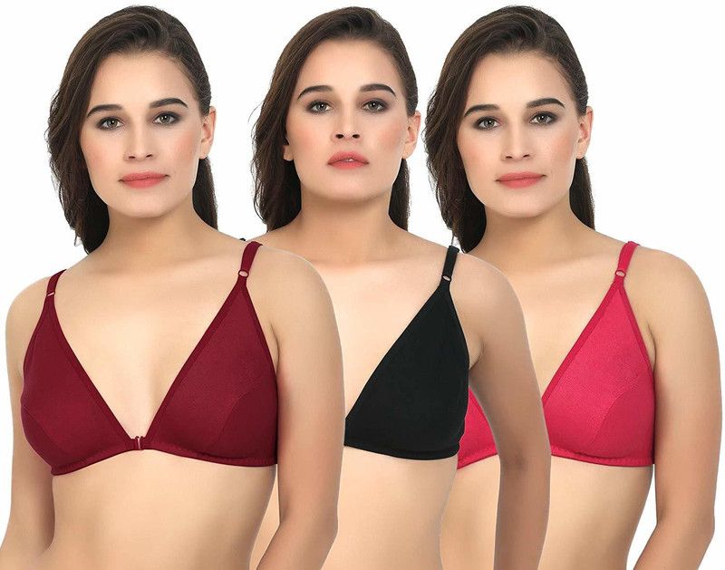 Pack of 3 Women T-Shirt Non Padded Bra  (Maroon, Black, Pink)