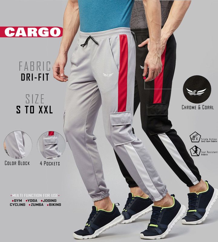 Pack of 2 Men Colorblock Grey, Black Track Pants