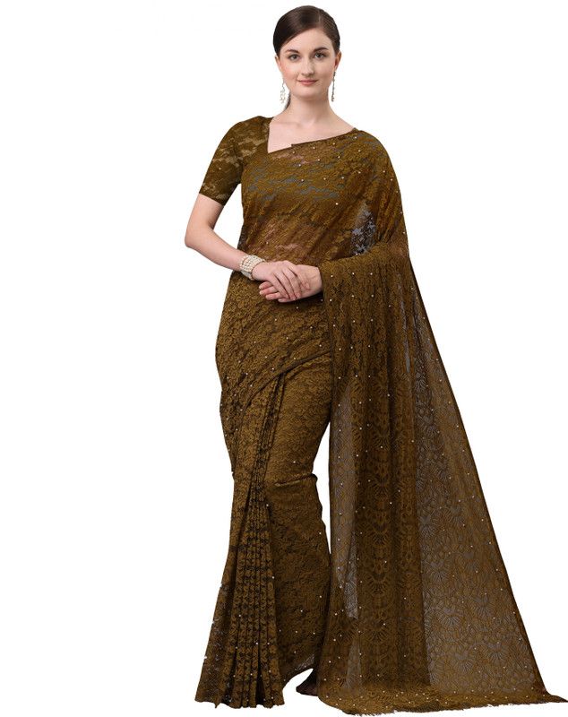 Embellished Bollywood Net Saree  (Mustard)