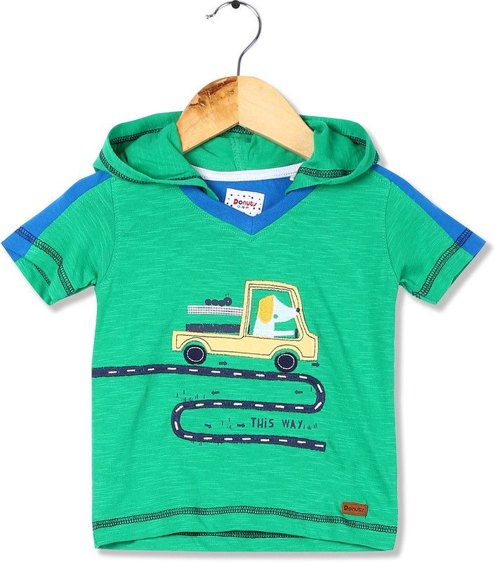Boys Embroidered Cotton Blend T Shirt  (Green, Pack of 1)