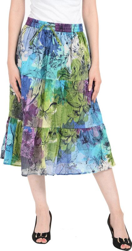 Women Floral Print Tiered Multicolor Skirt